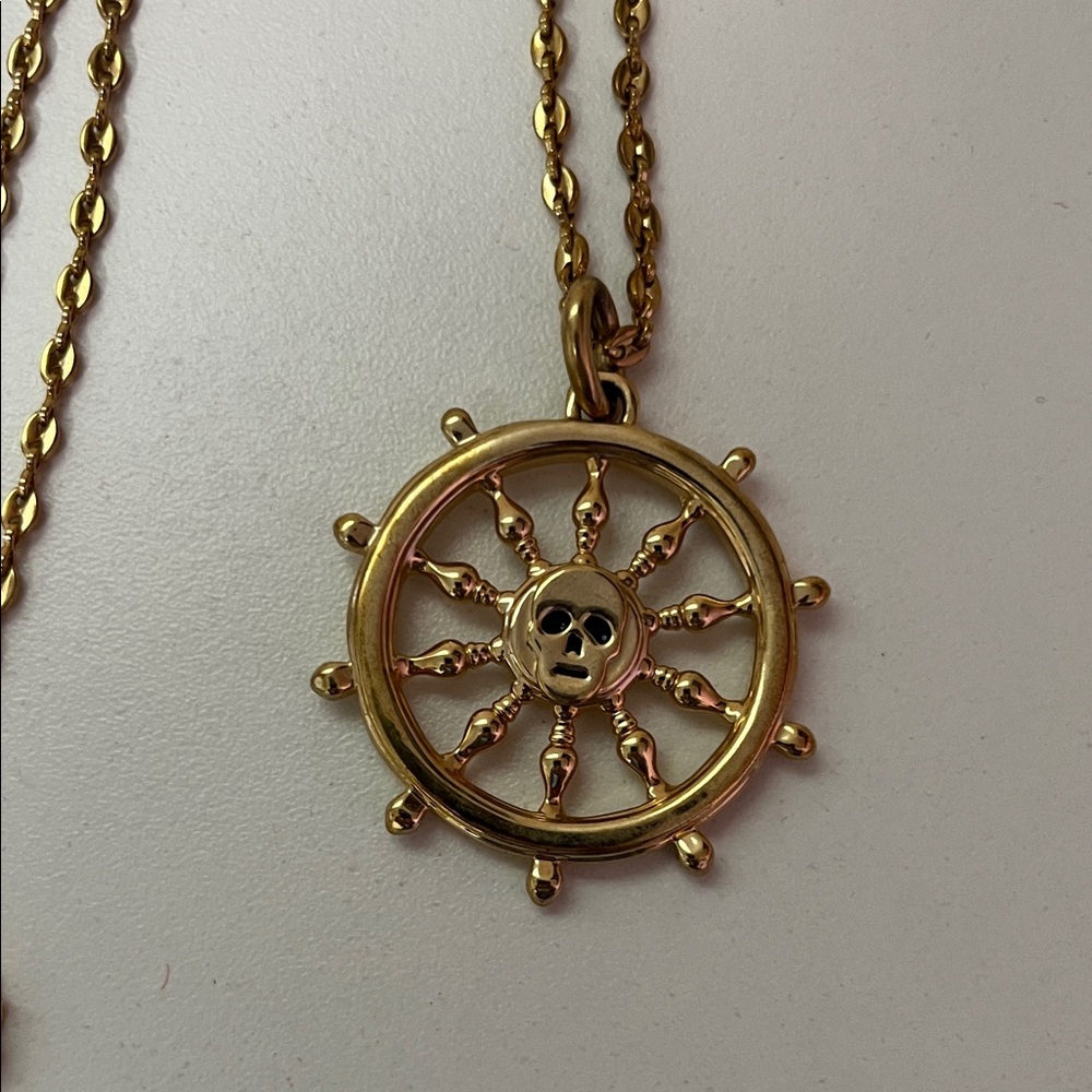 Disney Gold Color Pirates of the Caribbean Ship Wheel Necklace - Picture 3 of 4